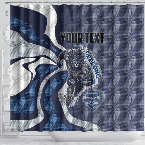 Personalised Geelong Cats Shower Curtain Trippy Psychedelic Abstract Art Mascot Football Fans