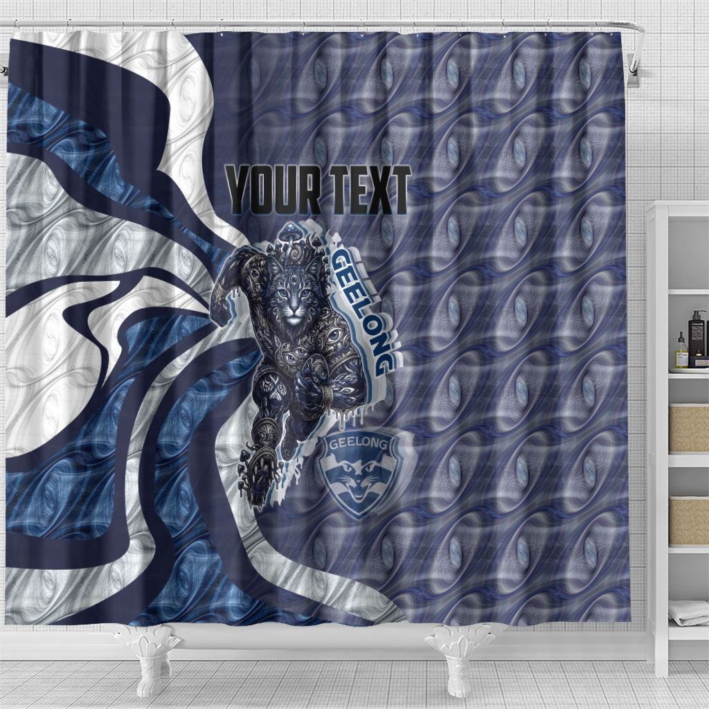 Personalised Geelong Cats Shower Curtain Trippy Psychedelic Abstract Art Mascot Football Fans