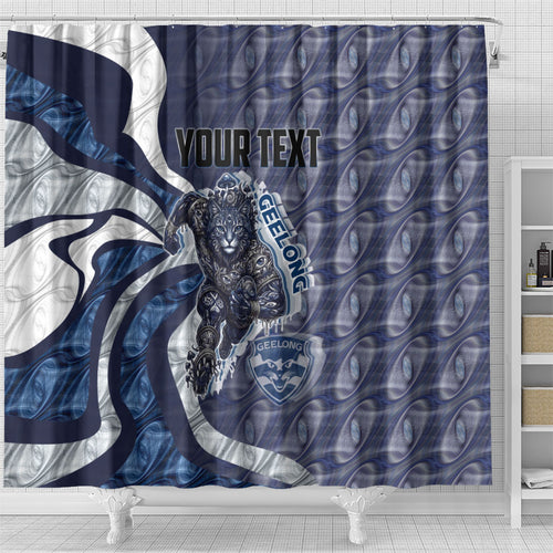 Personalised Geelong Cats Shower Curtain Trippy Psychedelic Abstract Art Mascot Football Fans