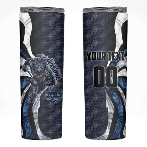 Personalised Geelong Cats Skinny Tumbler Trippy Psychedelic Abstract Art Mascot Football Fans