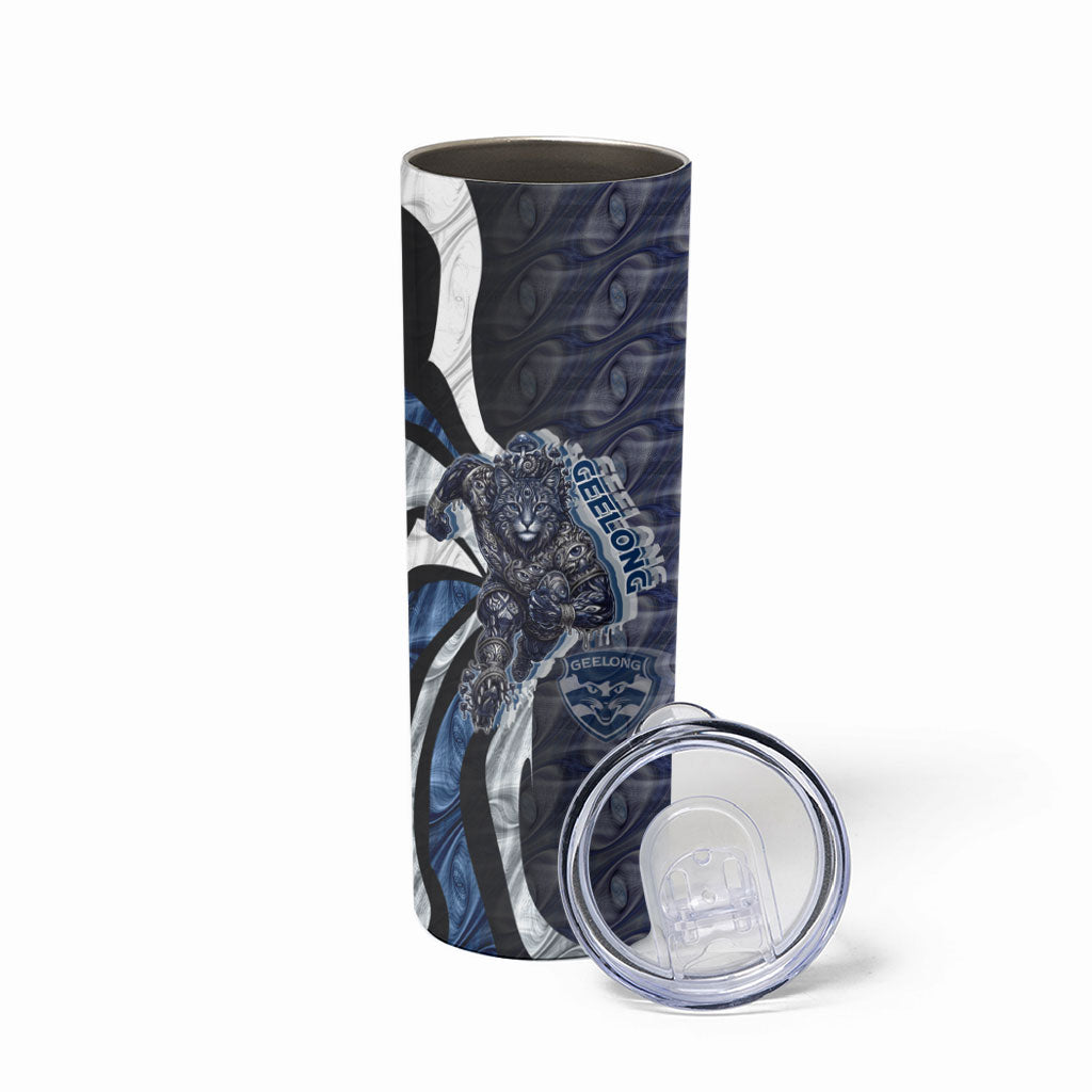 Personalised Geelong Cats Skinny Tumbler Trippy Psychedelic Abstract Art Mascot Football Fans