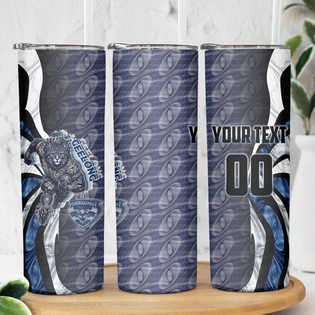 Personalised Geelong Cats Skinny Tumbler Trippy Psychedelic Abstract Art Mascot Football Fans