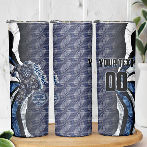 Personalised Geelong Cats Skinny Tumbler Trippy Psychedelic Abstract Art Mascot Football Fans