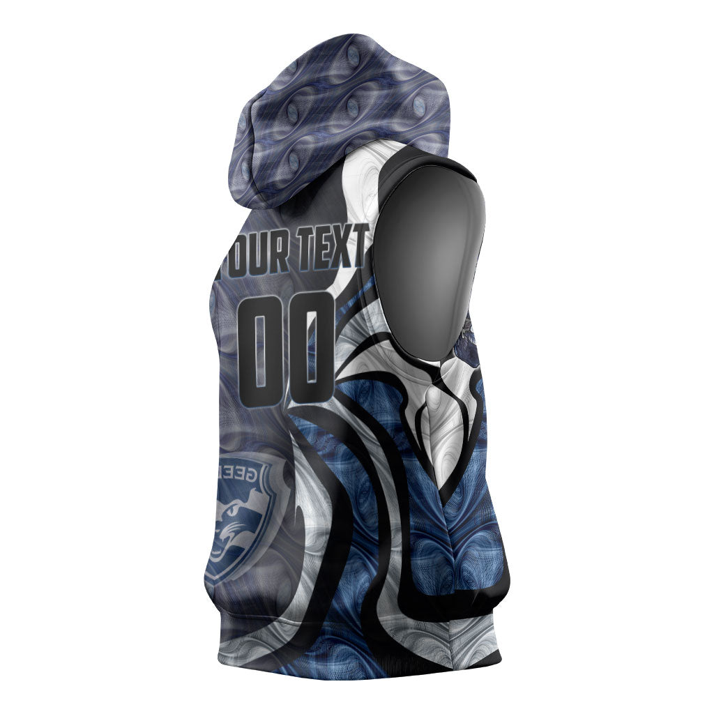 Personalised Geelong Cats Sleeveless Hoodie Trippy Psychedelic Abstract Art Mascot Football Fans