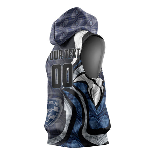 Personalised Geelong Cats Sleeveless Hoodie Trippy Psychedelic Abstract Art Mascot Football Fans