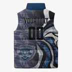 Personalised Geelong Cats Sleeveless Puffer Jacket Trippy Psychedelic Abstract Art Mascot Football Fans