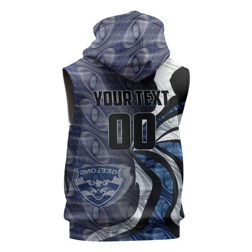 Personalised Geelong Cats Sleeveless Zip Hoodie Trippy Psychedelic Abstract Art Mascot Football Fans