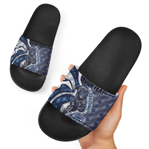 Personalised Geelong Cats Slide Sandals Trippy Psychedelic Abstract Art Mascot Football Fans