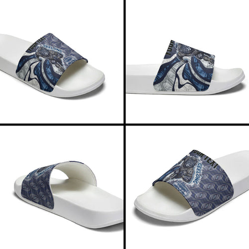 Personalised Geelong Cats Slide Sandals Trippy Psychedelic Abstract Art Mascot Football Fans