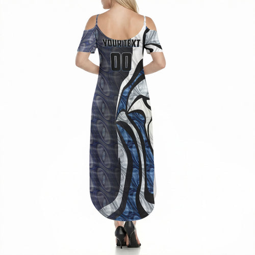 Personalised Geelong Cats Summer Maxi Dress Trippy Psychedelic Abstract Art Mascot Football Fans