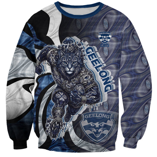 Personalised Geelong Cats Sweatshirt Trippy Psychedelic Abstract Art Mascot Football Fans
