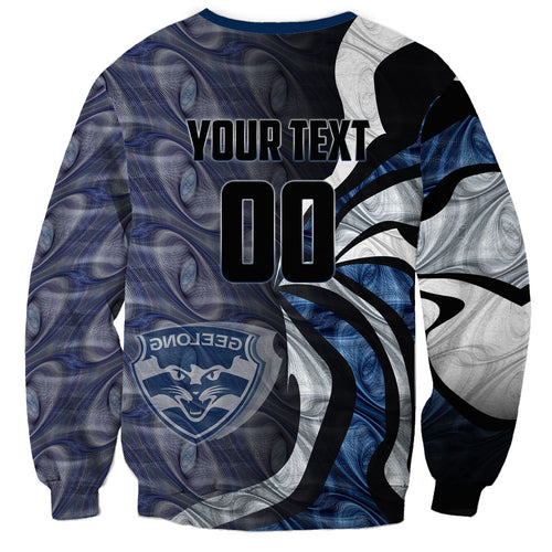 Personalised Geelong Cats Sweatshirt Trippy Psychedelic Abstract Art Mascot Football Fans