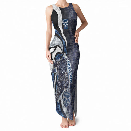 Personalised Geelong Cats Tank Maxi Dress Trippy Psychedelic Abstract Art Mascot Football Fans