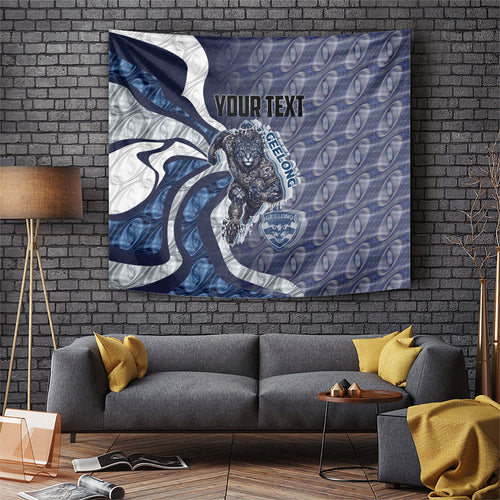 Personalised Geelong Cats Tapestry Trippy Psychedelic Abstract Art Mascot Football Fans