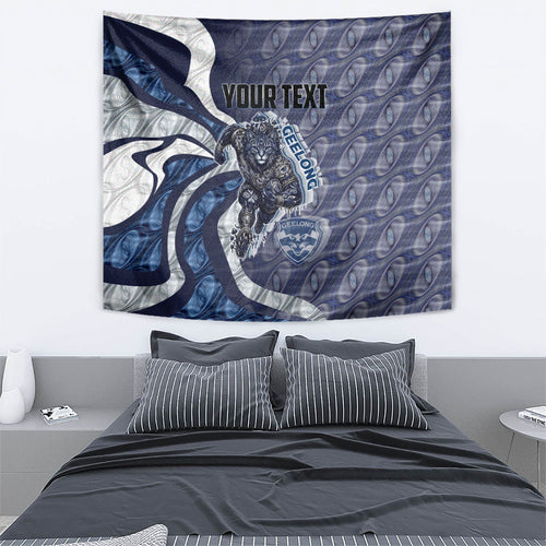 Personalised Geelong Cats Tapestry Trippy Psychedelic Abstract Art Mascot Football Fans