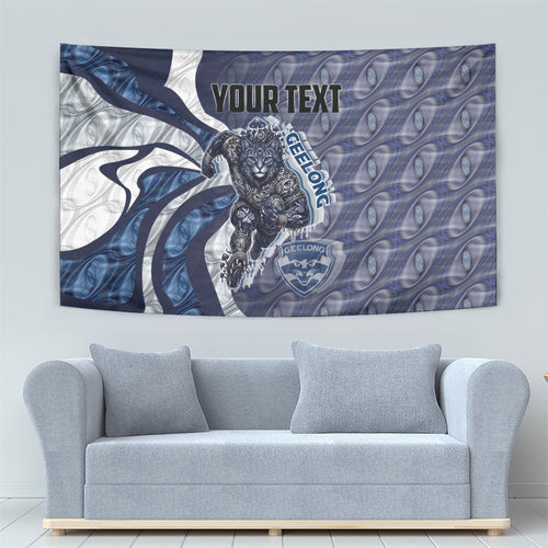 Personalised Geelong Cats Tapestry Trippy Psychedelic Abstract Art Mascot Football Fans