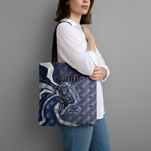 Personalised Geelong Cats Tote Bag Trippy Psychedelic Abstract Art Mascot Football Fans