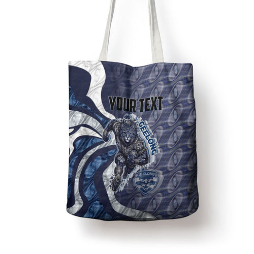 Personalised Geelong Cats Tote Bag Trippy Psychedelic Abstract Art Mascot Football Fans