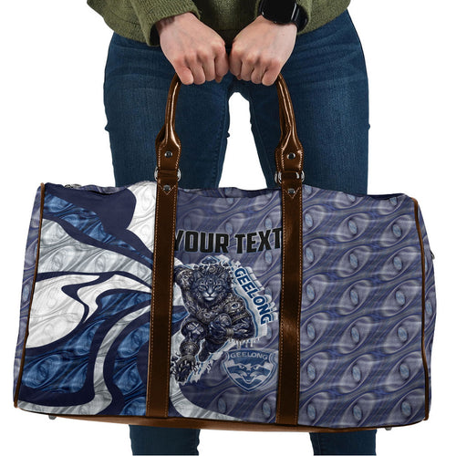 Personalised Geelong Cats Travel Bag Trippy Psychedelic Abstract Art Mascot Football Fans