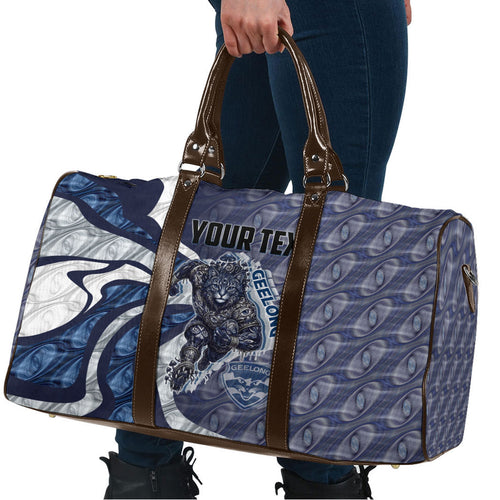 Personalised Geelong Cats Travel Bag Trippy Psychedelic Abstract Art Mascot Football Fans