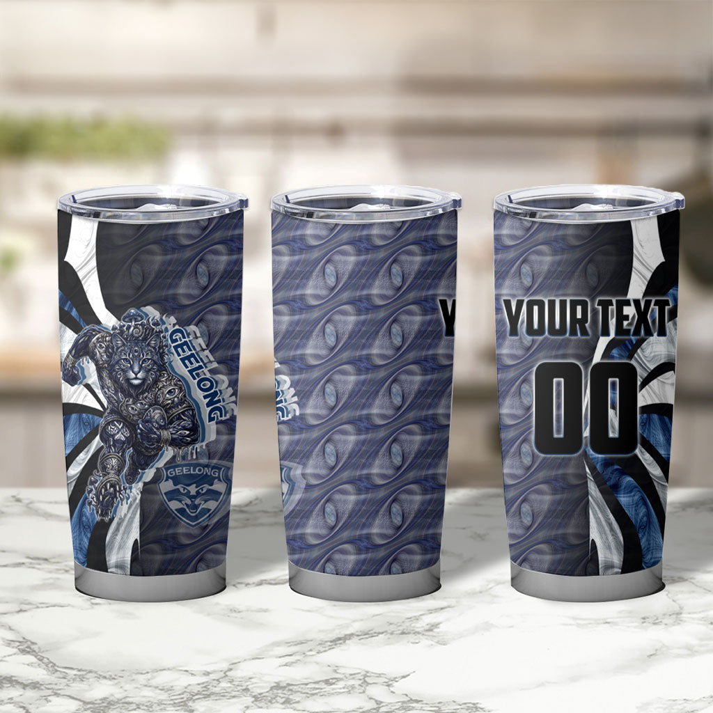 Personalised Geelong Cats Tumbler Cup Trippy Psychedelic Abstract Art Mascot Football Fans