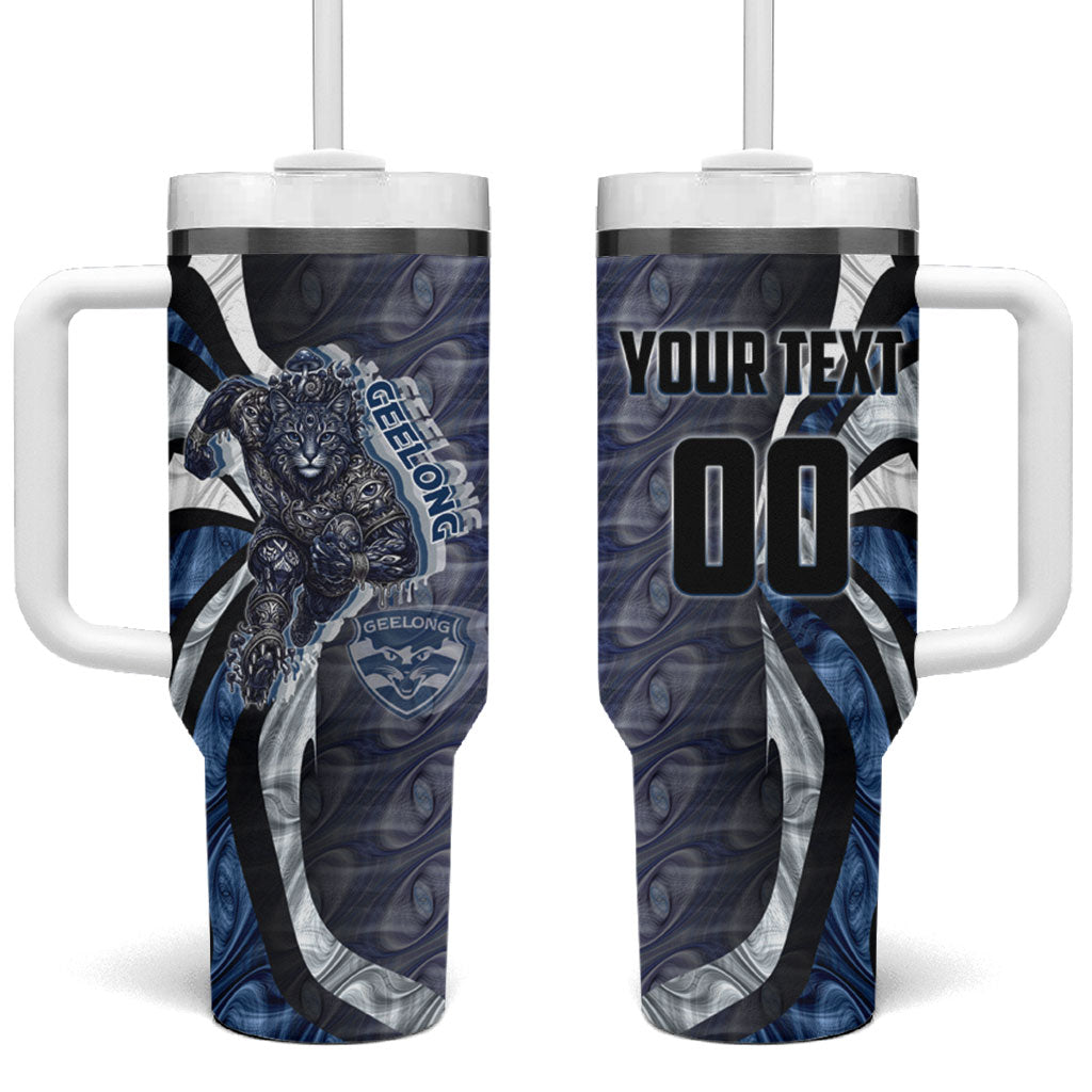 Personalised Geelong Cats Tumbler With Handle Trippy Psychedelic Abstract Art Mascot Football Fans