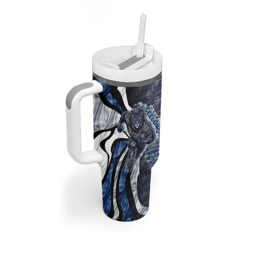 Personalised Geelong Cats Tumbler With Handle Trippy Psychedelic Abstract Art Mascot Football Fans
