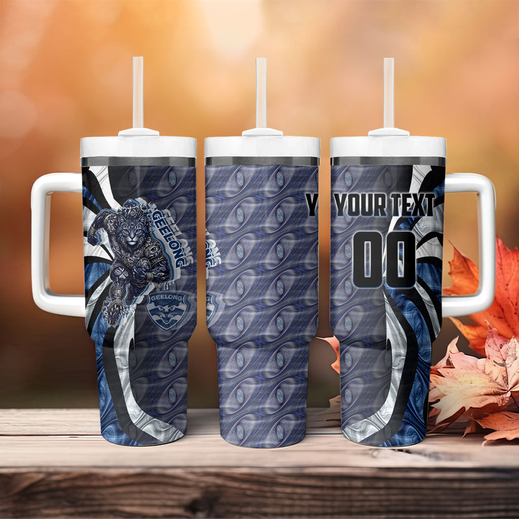 Personalised Geelong Cats Tumbler With Handle Trippy Psychedelic Abstract Art Mascot Football Fans