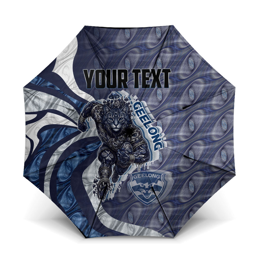 Personalised Geelong Cats Umbrella Trippy Psychedelic Abstract Art Mascot Football Fans