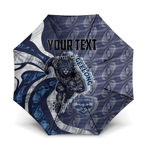 Personalised Geelong Cats Umbrella Trippy Psychedelic Abstract Art Mascot Football Fans