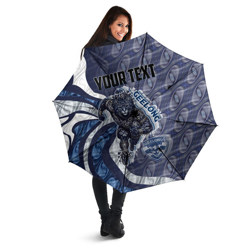 Personalised Geelong Cats Umbrella Trippy Psychedelic Abstract Art Mascot Football Fans