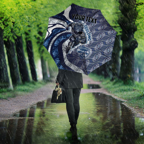 Personalised Geelong Cats Umbrella Trippy Psychedelic Abstract Art Mascot Football Fans