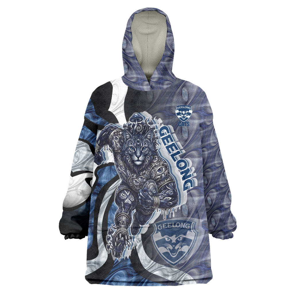 Personalised Geelong Cats Wearable Blanket Hoodie Trippy Psychedelic Abstract Art Mascot Football Fans