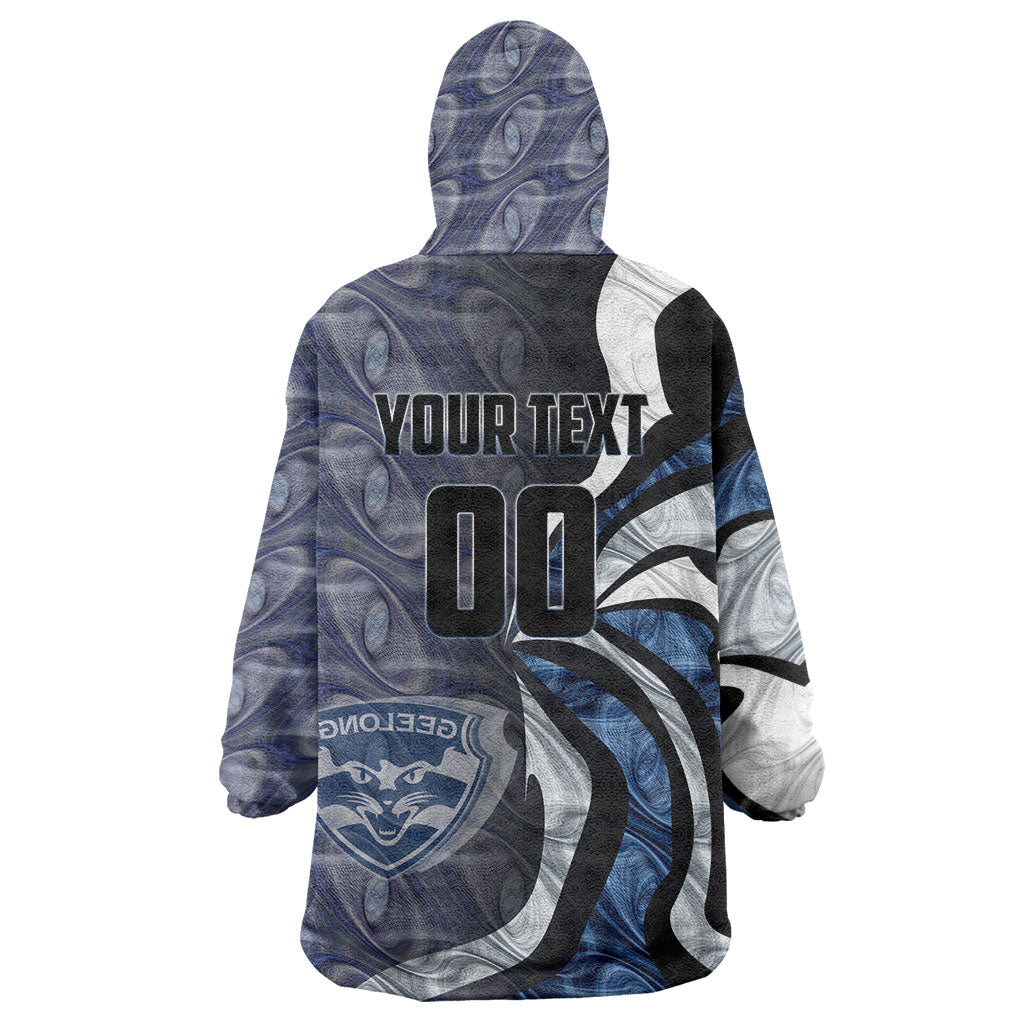 Personalised Geelong Cats Wearable Blanket Hoodie Trippy Psychedelic Abstract Art Mascot Football Fans