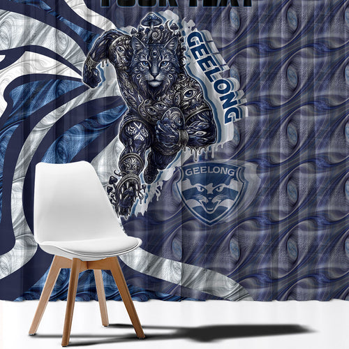 Personalised Geelong Cats Window Curtain Trippy Psychedelic Abstract Art Mascot Football Fans
