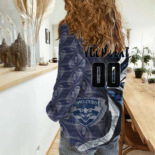 Personalised Geelong Cats Women Casual Shirt Trippy Psychedelic Abstract Art Mascot Football Fans