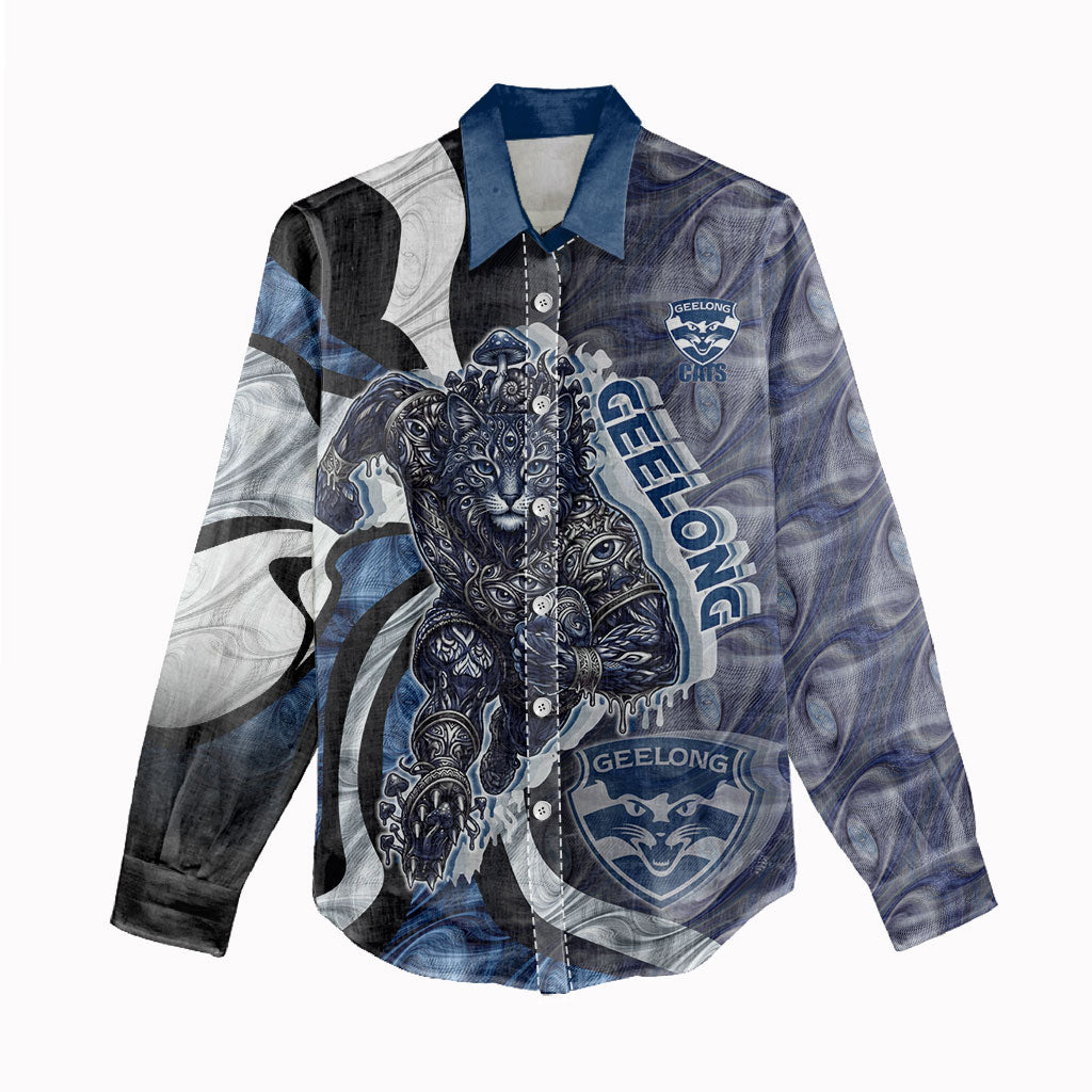 Personalised Geelong Cats Women Casual Shirt Trippy Psychedelic Abstract Art Mascot Football Fans