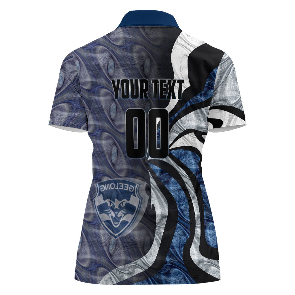 Personalised Geelong Cats Women Polo Shirt Trippy Psychedelic Abstract Art Mascot Football Fans
