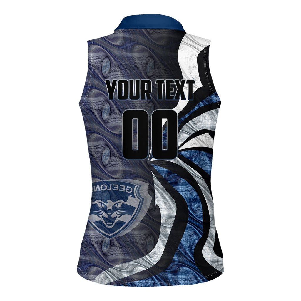 Personalised Geelong Cats Women Sleeveless Polo Shirt Trippy Psychedelic Abstract Art Mascot Football Fans