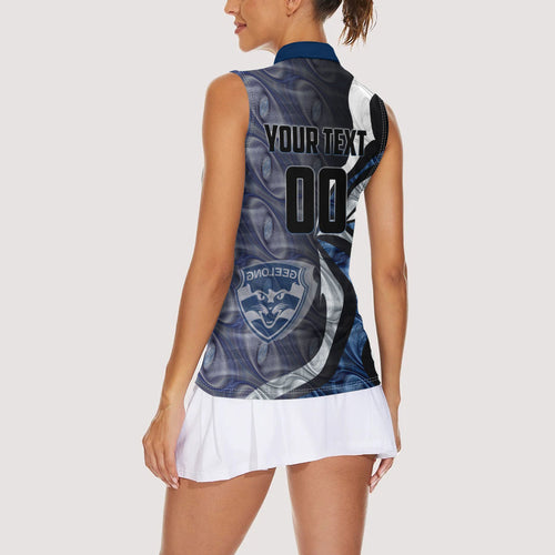 Personalised Geelong Cats Women Sleeveless Polo Shirt Trippy Psychedelic Abstract Art Mascot Football Fans