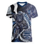 Personalised Geelong Cats Women V-Neck T-Shirt Trippy Psychedelic Abstract Art Mascot Football Fans