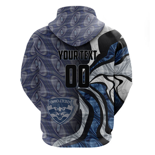 Personalised Geelong Cats Zip Hoodie Trippy Psychedelic Abstract Art Mascot Football Fans