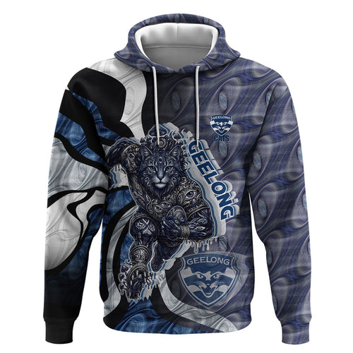 Personalised Geelong Cats Zip Hoodie Trippy Psychedelic Abstract Art Mascot Football Fans