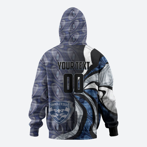 Personalised Geelong Cats Zip Hoodie Trippy Psychedelic Abstract Art Mascot Football Fans