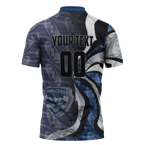 Personalised Geelong Cats Zipper Polo Shirt Trippy Psychedelic Abstract Art Mascot Football Fans