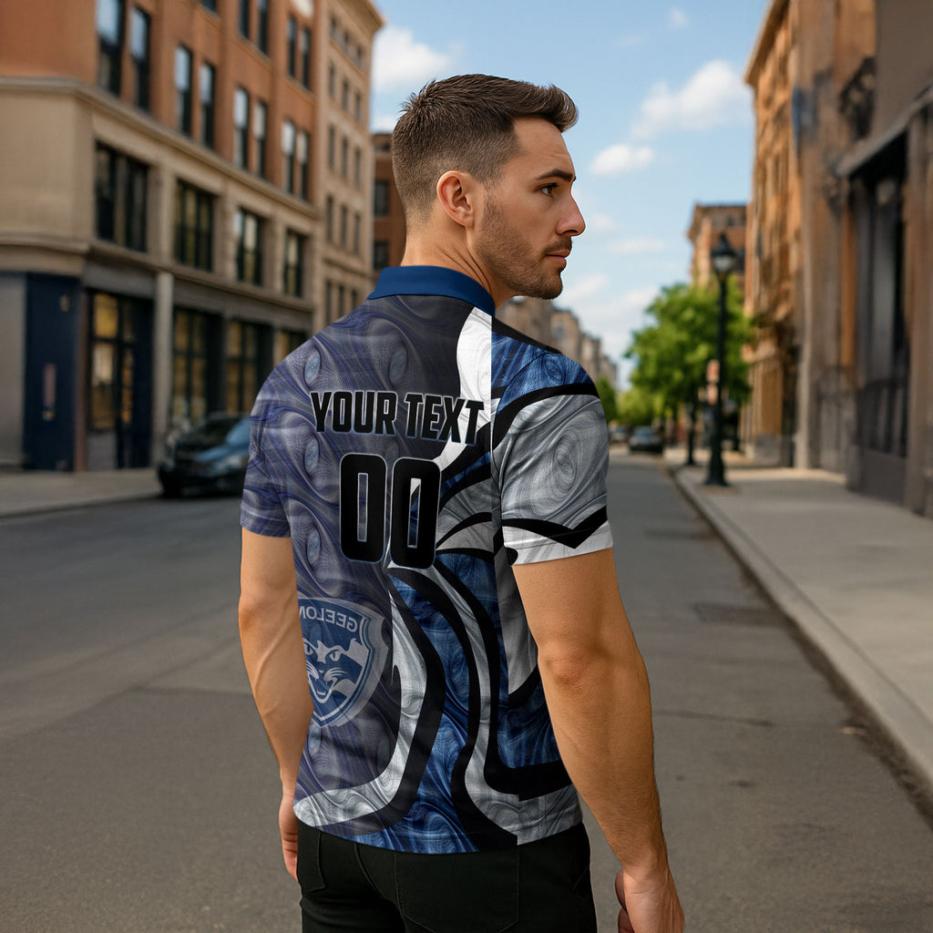 Personalised Geelong Cats Zipper Polo Shirt Trippy Psychedelic Abstract Art Mascot Football Fans