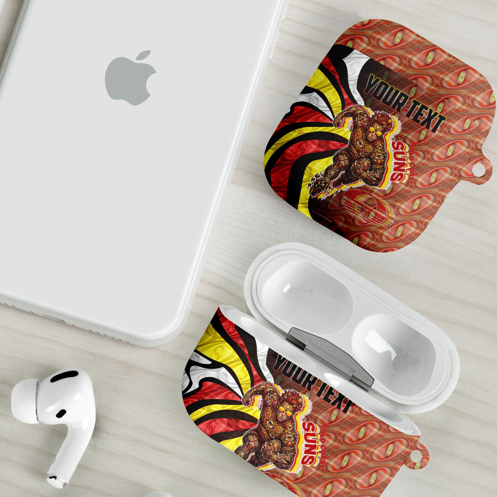Personalised Gold Coast Suns AirPods Case Trippy Psychedelic Abstract Art Mascot Football Fans