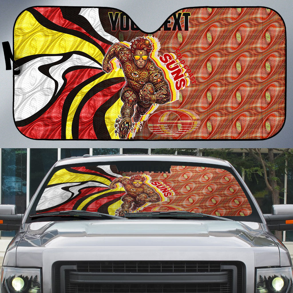 Personalised Gold Coast Suns Auto Sun Shade Trippy Psychedelic Abstract Art Mascot Football Fans