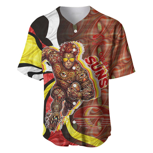 Personalised Gold Coast Suns Baseball Jersey Trippy Psychedelic Abstract Art Mascot Football Fans