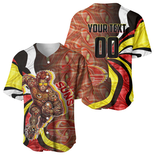 Personalised Gold Coast Suns Baseball Jersey Trippy Psychedelic Abstract Art Mascot Football Fans